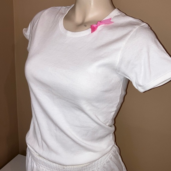 Bride Size Medium White Bride Short W/Pink Ribbons & White Baby Tee W/Pink Bow - Picture 3 of 9